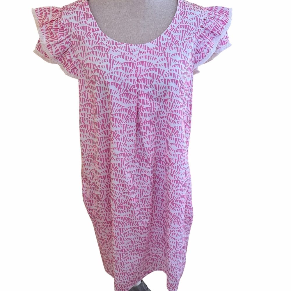 Persifor Pink/White Cotton Fan Patterned "Clare" Shift Dress L NEW
